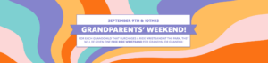 A vibrant and pastel-hued website banner showcasing a special weekend dedicated to grandparents.